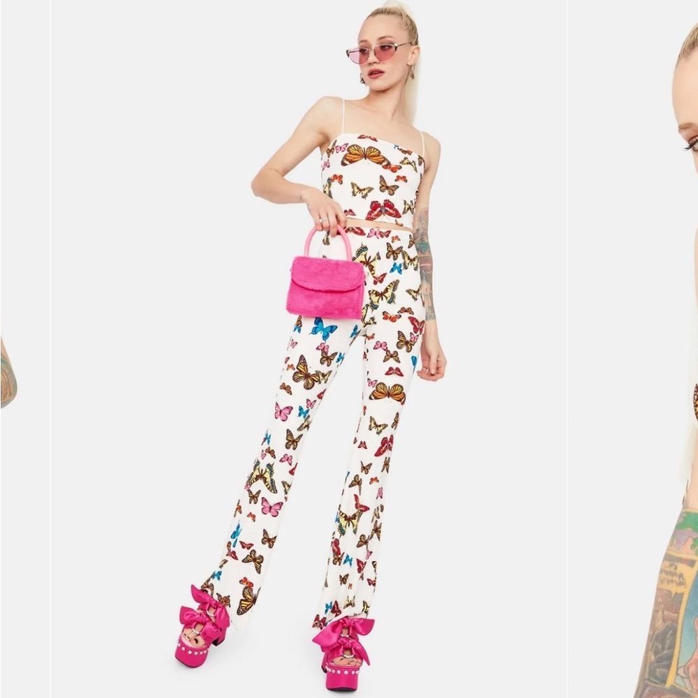 Wings Of Change Butterfly Print Cami Crop Top & flare pant